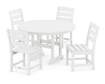 POLYWOODÂ® Lakeside 5-Piece Round Farmhouse Side Chair Dining Set - White