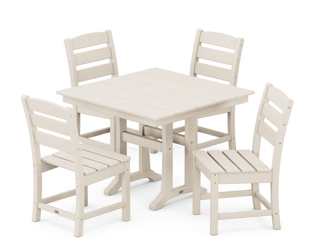 POLYWOODÂ® Lakeside 5-Piece Farmhouse Trestle Side Chair Dining Set - Sand