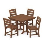 POLYWOODÂ® Lakeside 5-Piece Farmhouse Trestle Side Chair Dining Set - Teak