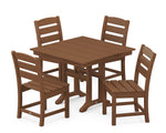 POLYWOODÂ® Lakeside 5-Piece Farmhouse Trestle Side Chair Dining Set - Teak