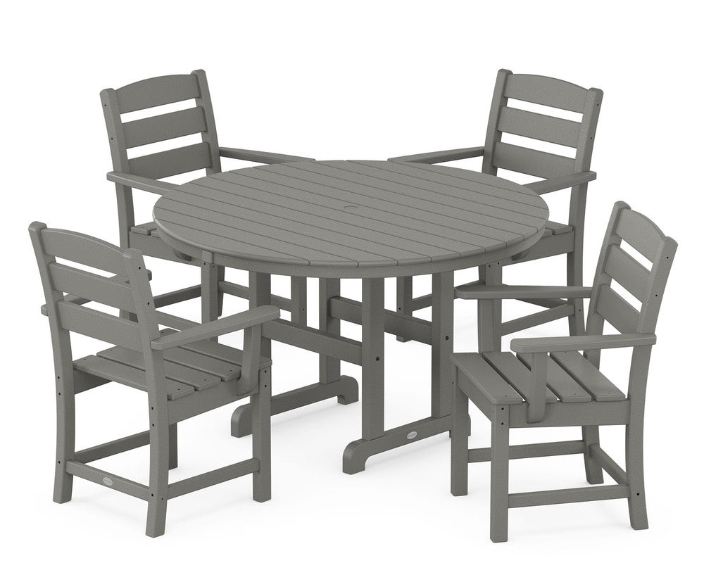POLYWOODÂ® Lakeside 5-Piece Round Farmhouse Dining Set - Slate Grey