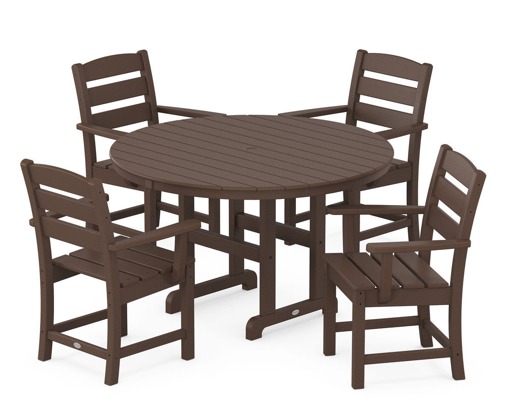 POLYWOODÂ® Lakeside 5-Piece Round Farmhouse Dining Set - Mahogany