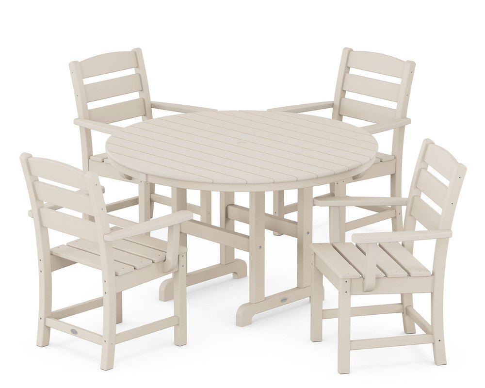 POLYWOODÂ® Lakeside 5-Piece Round Farmhouse Dining Set - Sand