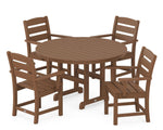 POLYWOODÂ® Lakeside 5-Piece Round Farmhouse Dining Set - Teak