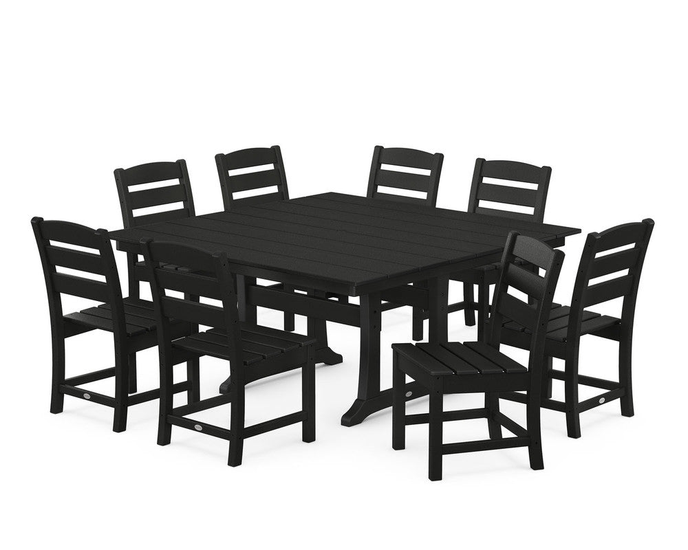 POLYWOODÂ® Lakeside 9-Piece Farmhouse Trestle Dining Set - Black
