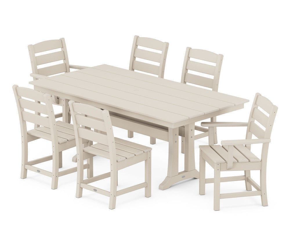 POLYWOODÂ® Lakeside 7-Piece Farmhouse Trestle Dining Set - Sand