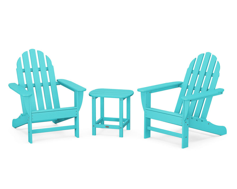 POLYWOODÂ® Classic Adirondack 3-Piece Set with South Beach 18" Side Table - Aruba