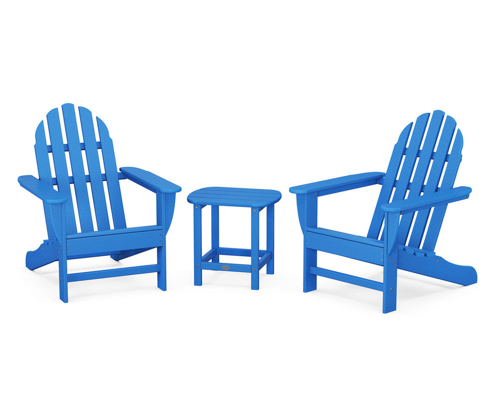 POLYWOODÂ® Classic Adirondack 3-Piece Set with South Beach 18" Side Table - Pacific Blue