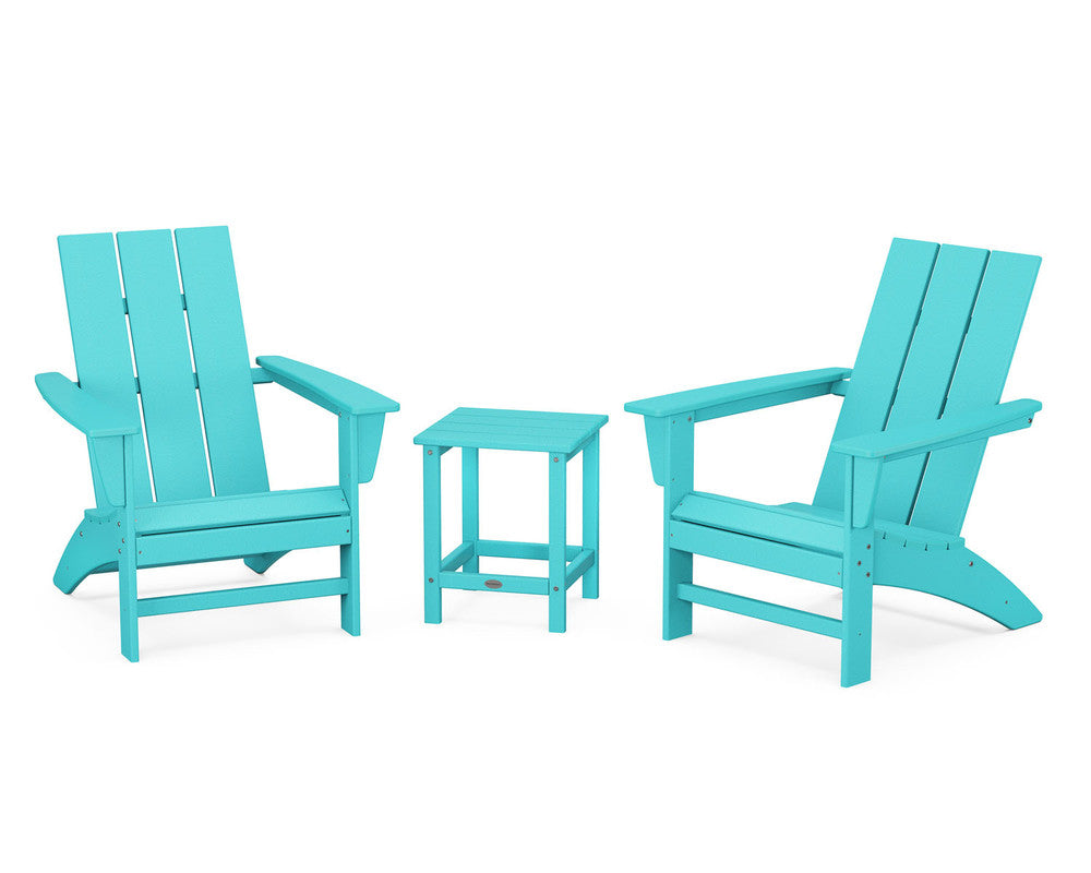 POLYWOODÂ® Modern 3-Piece Adirondack Set with Long Island 18" Side Table - Aruba