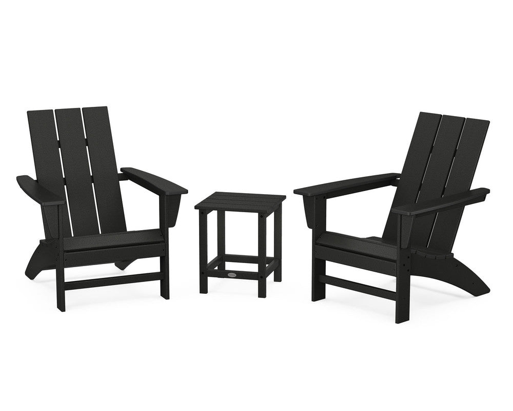POLYWOODÂ® Modern 3-Piece Adirondack Set with Long Island 18" Side Table - Black