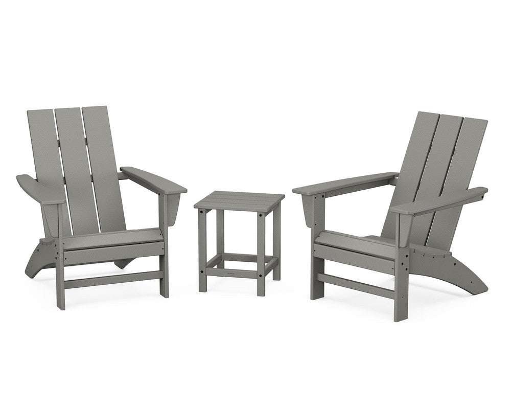 POLYWOODÂ® Modern 3-Piece Adirondack Set with Long Island 18" Side Table - Slate Grey
