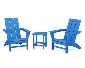 POLYWOODÂ® Modern 3-Piece Adirondack Set with Long Island 18" Side Table - Pacific Blue