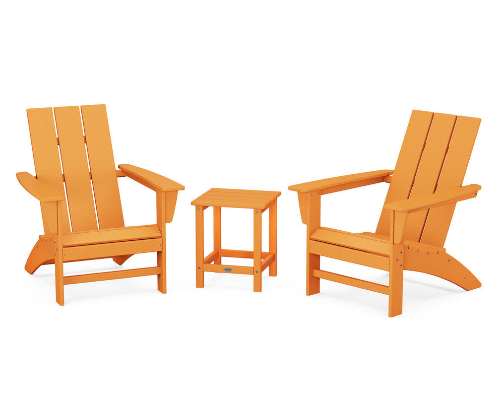 POLYWOODÂ® Modern 3-Piece Adirondack Set with Long Island 18" Side Table - Tangerine