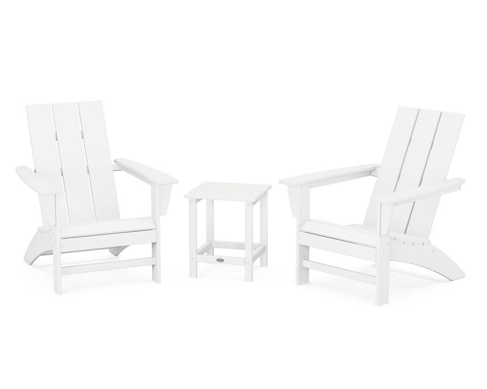 POLYWOODÂ® Modern 3-Piece Adirondack Set with Long Island 18" Side Table - White