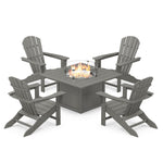 POLYWOODÂ® Palm Coast 5-Piece Adirondack Chair Conversation Set with Fire Pit Table - Slate Grey