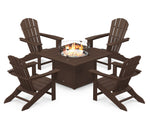 POLYWOODÂ® Palm Coast 5-Piece Adirondack Chair Conversation Set with Fire Pit Table - Mahogany