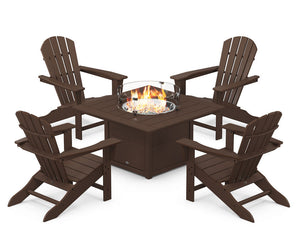 POLYWOODÂ® Palm Coast 5-Piece Adirondack Chair Conversation Set with Fire Pit Table - Mahogany