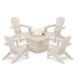 POLYWOODÂ® Palm Coast 5-Piece Adirondack Chair Conversation Set with Fire Pit Table - Sand