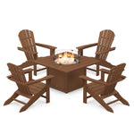 POLYWOODÂ® Palm Coast 5-Piece Adirondack Chair Conversation Set with Fire Pit Table - Teak