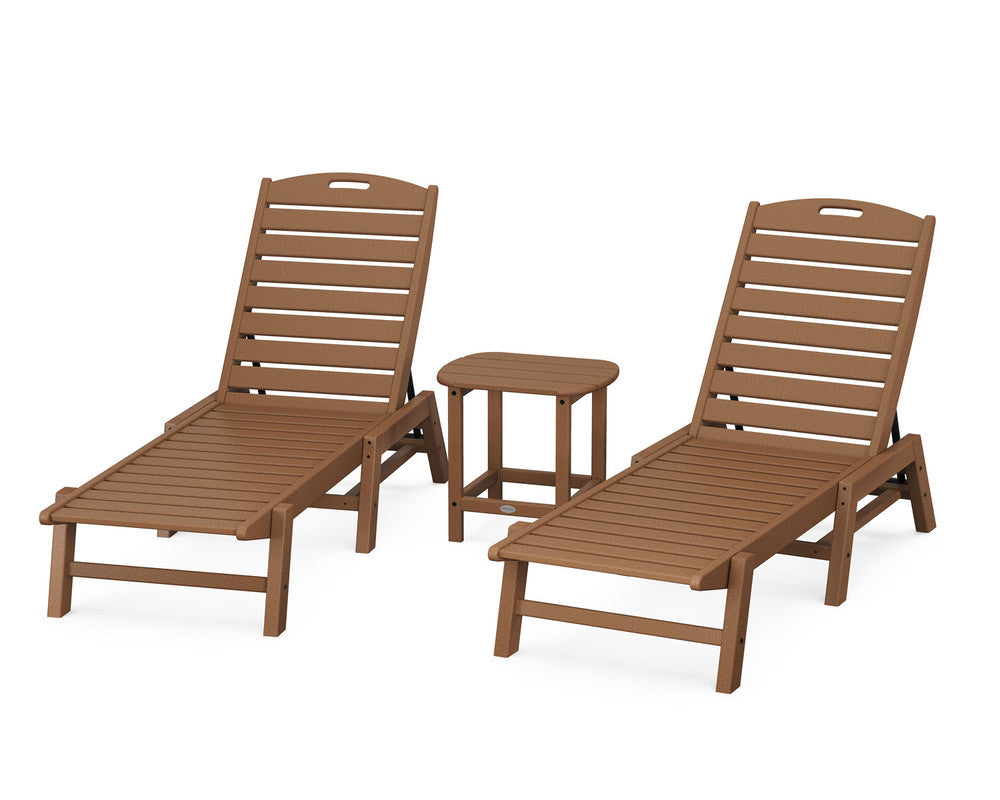 POLYWOODÂ® Nautical 3-Piece Chaise Lounge Set with South Beach 18" Side Table - Teak