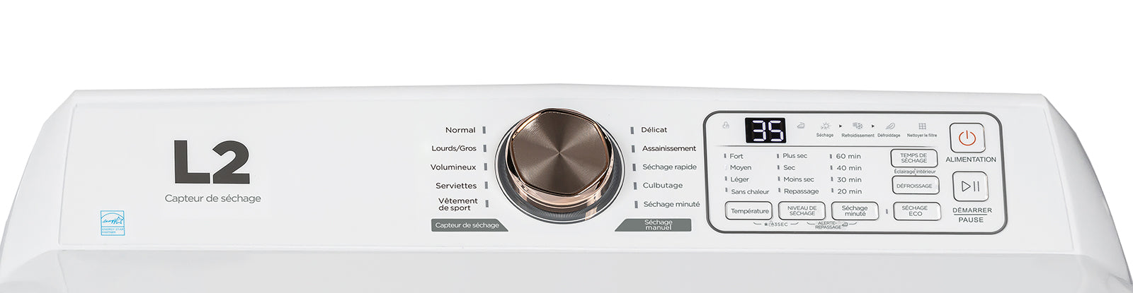 L2 White Electric Dryer with French Display (7.5 Cu. Ft) - LE52N1BWWCFR