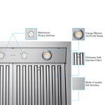 VICTORY Stainless Steel 36" 1200 CFM Wall Mount Range Hood - Twister-MAX-36