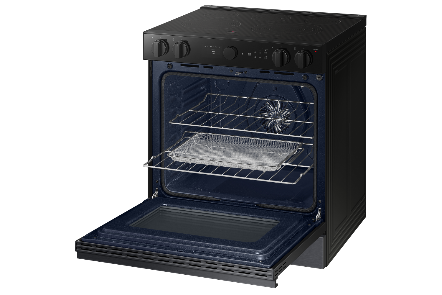 Samsung BESPOKE Matte Black Steel 30" True Convection Slide In Range with Air Sous Vide & Air Fry (6.3cu.ft.) - NSE6DG8500MTAC