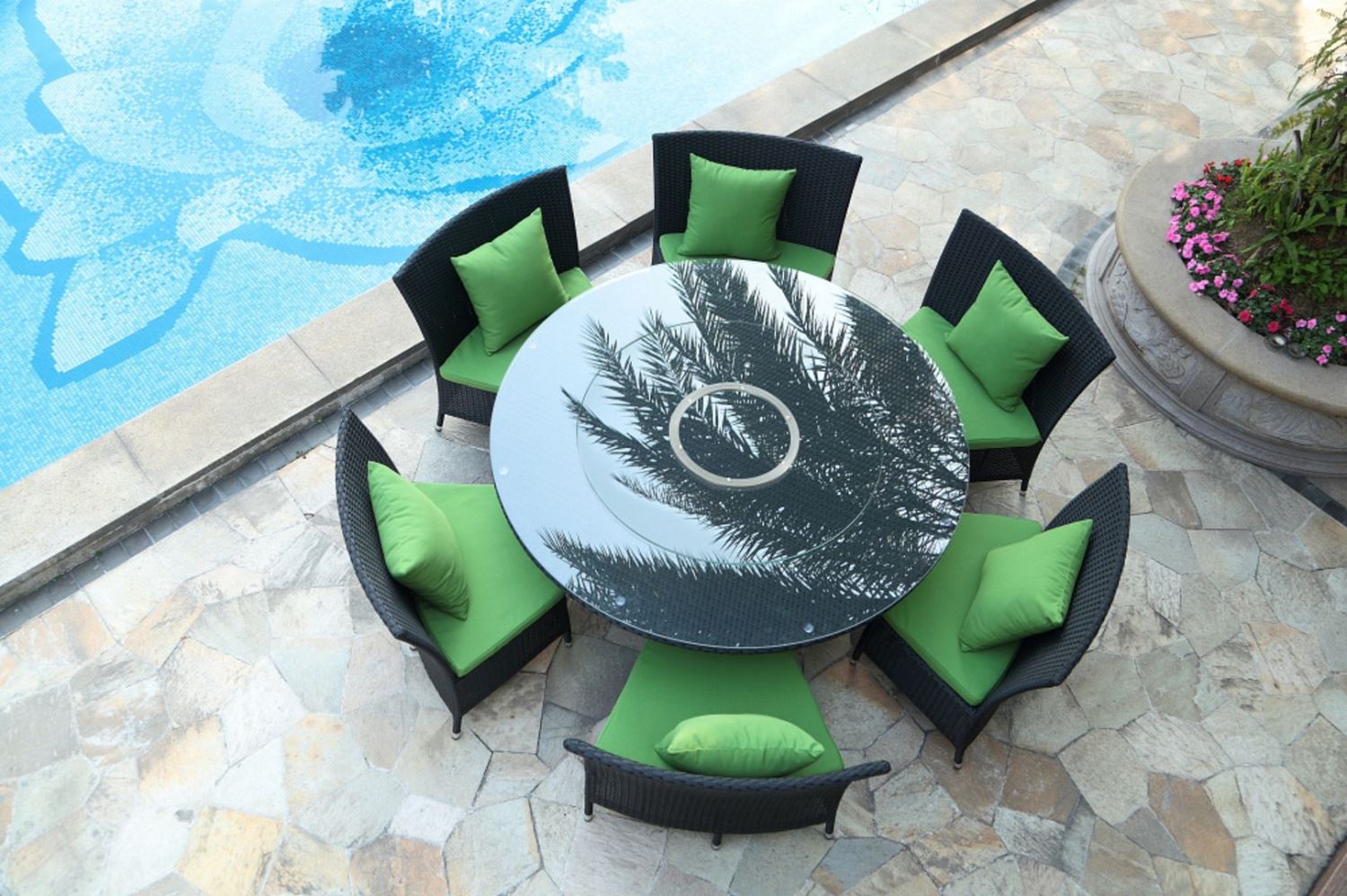 Andaman 7 Piece Outdoor Dining Set - Green / Black