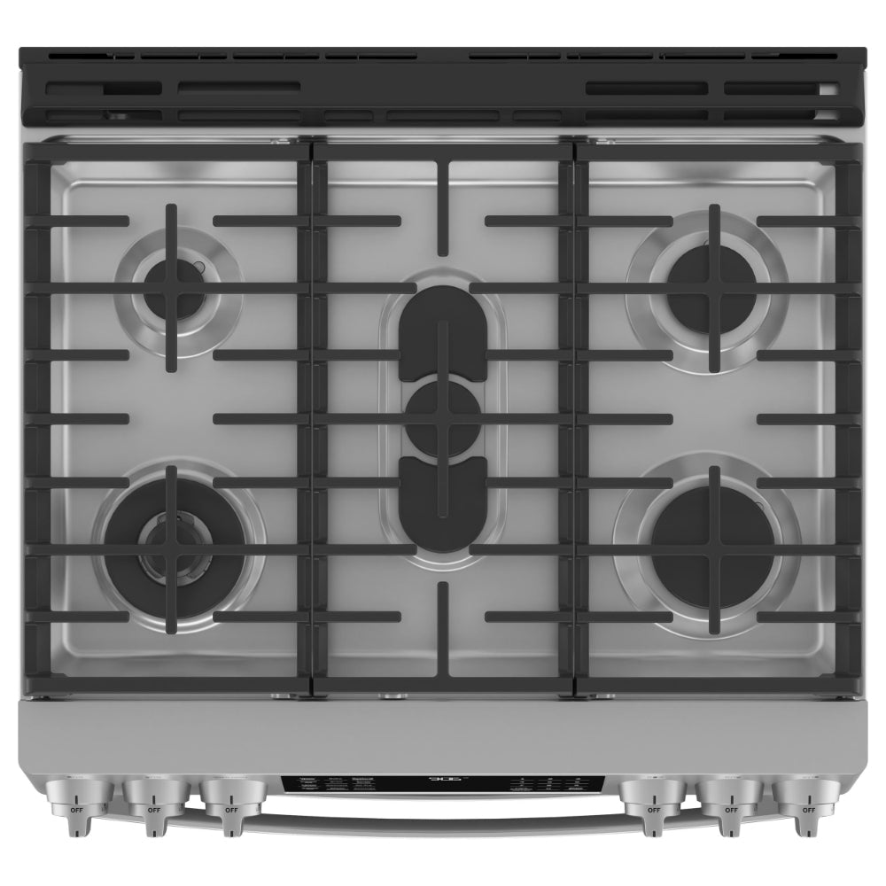GE Profile Stainless Steel 30" Smart Slide-In Double Oven Gas Convection Range with Air Fry (6.7 Cu. Ft.) - PCGS960YPFS