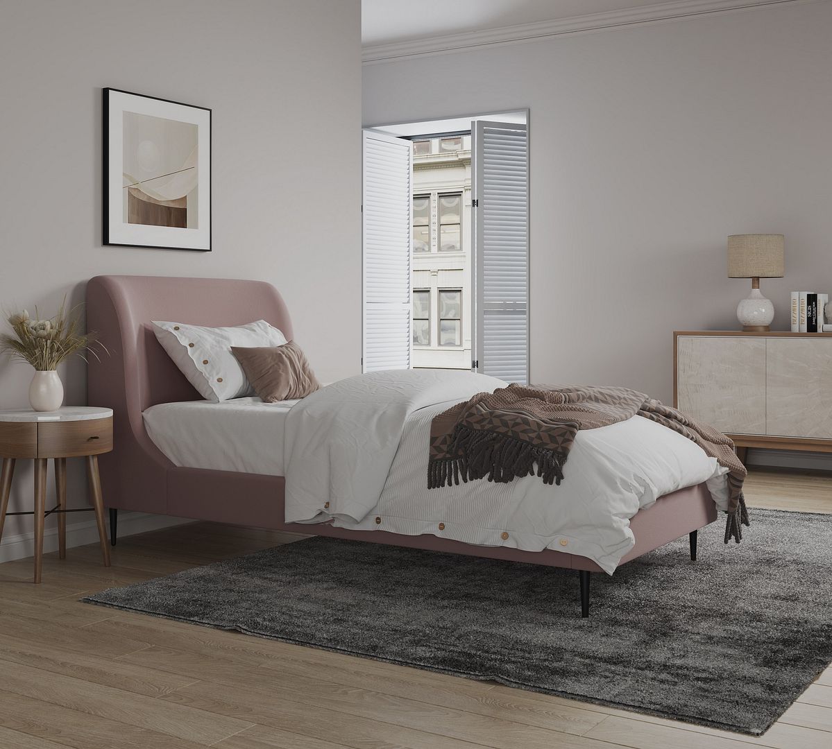 Stege Twin Bed - Blush with Black Legs