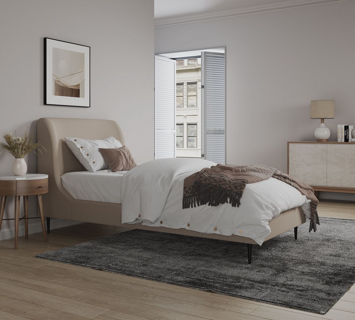 Stege Twin Bed - Taupe with Black Legs