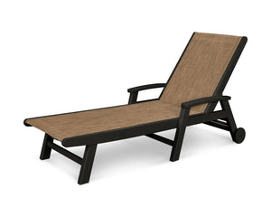 POLYWOODÂ® Coastal Wheel Chaise - Black/Burlap
