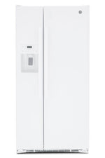 GE White 33" Side-by-Side Refrigerator with Ice & Water Dispenser (23 Cu. Ft.)- GSS23GGPWW