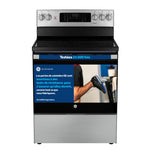 GE Cuisinière électrique 5,0 pi³ autonome à convection avec friture à air sans préchauffage acier inoxydable JCB840STSS--