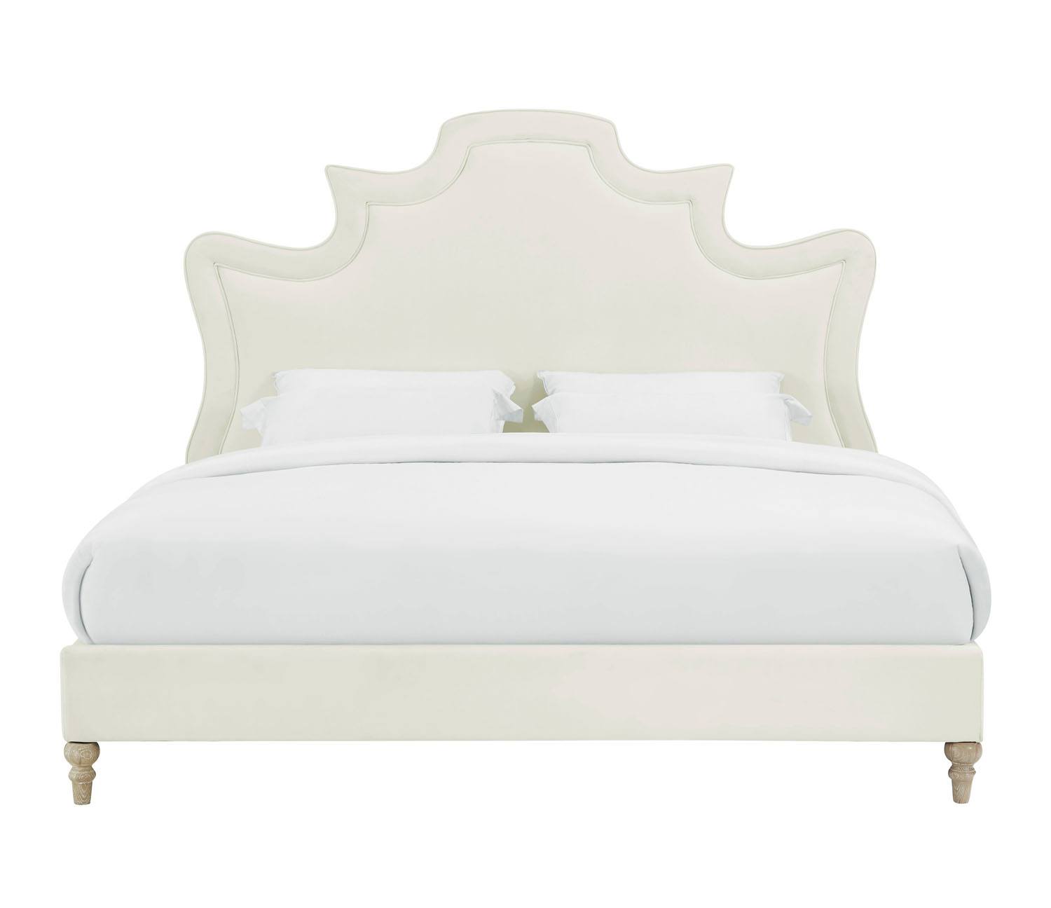 Sterre Platform Velvet Queen Bed - Cream