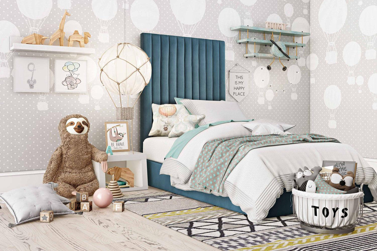 Beavais Platform Velvet Twin Bed - Sea Blue