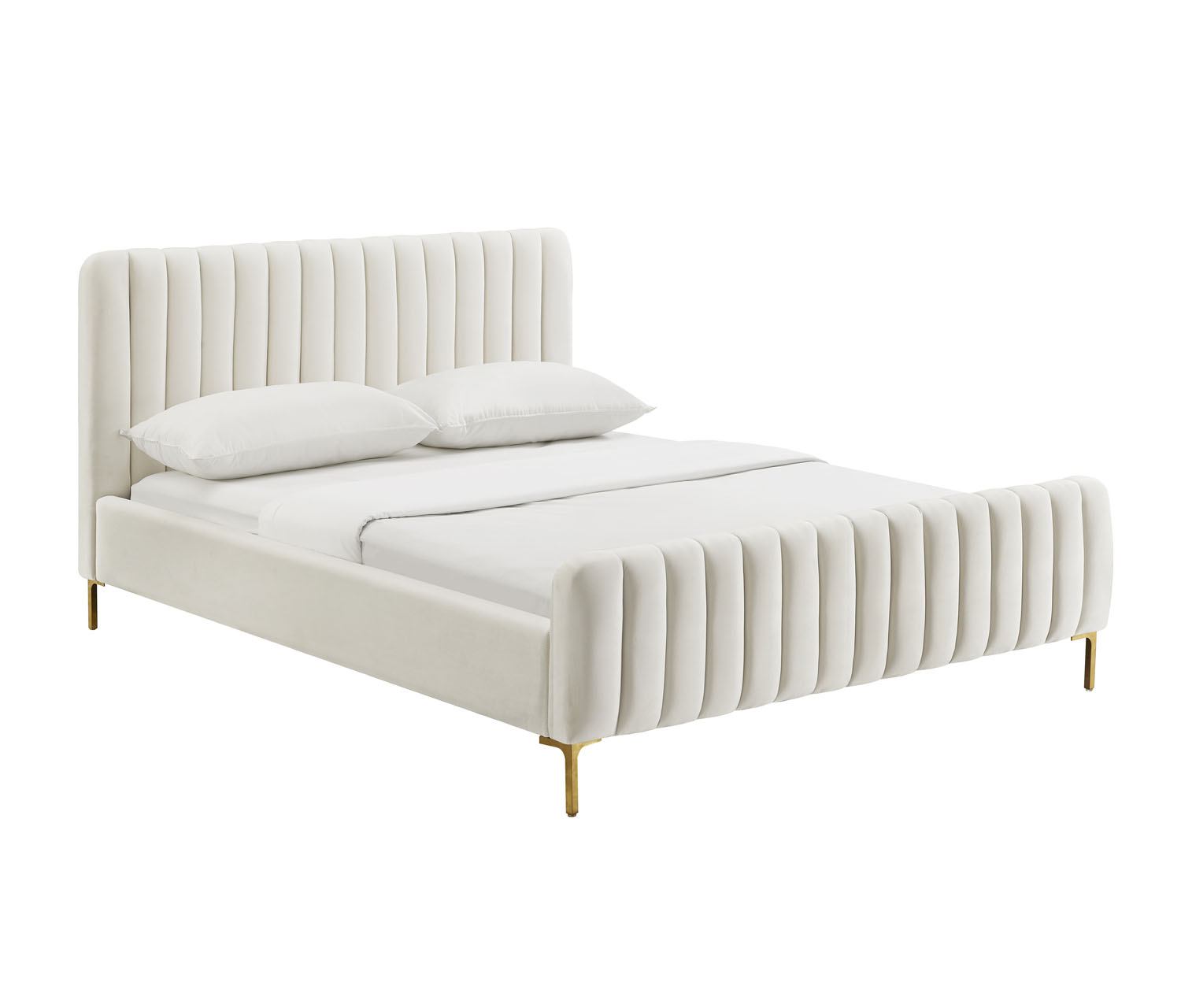 Smithdown Platform Velvet Queen Bed - Cream