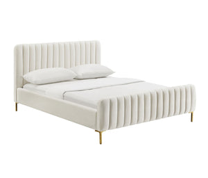 Smithdown Platform Velvet Queen Bed - Cream
