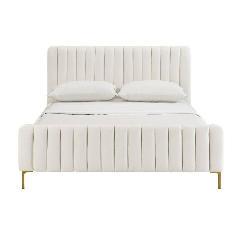 Smithdown Platform Velvet King Bed - Cream