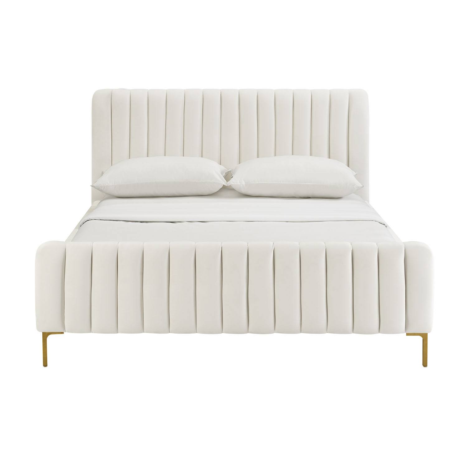 Smithdown Platform Velvet Queen Bed - Cream