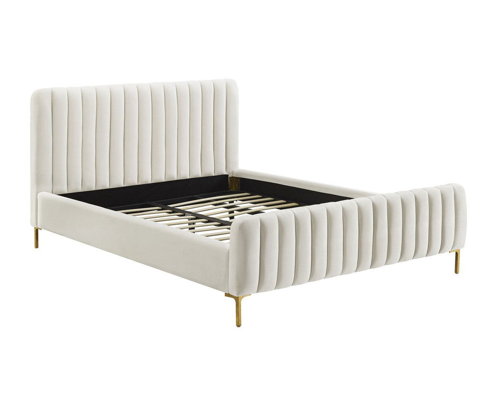Smithdown Platform Velvet King Bed - Cream