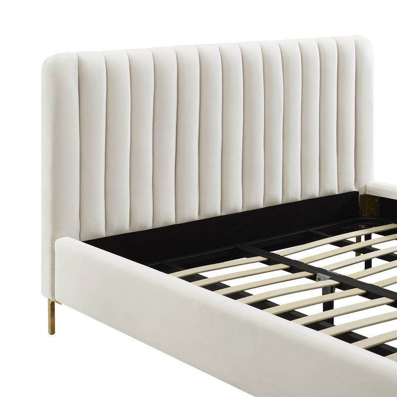 Smithdown Platform Velvet King Bed - Cream