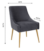 Aries Pleated Velvet Dining Chair - Grey/Gold