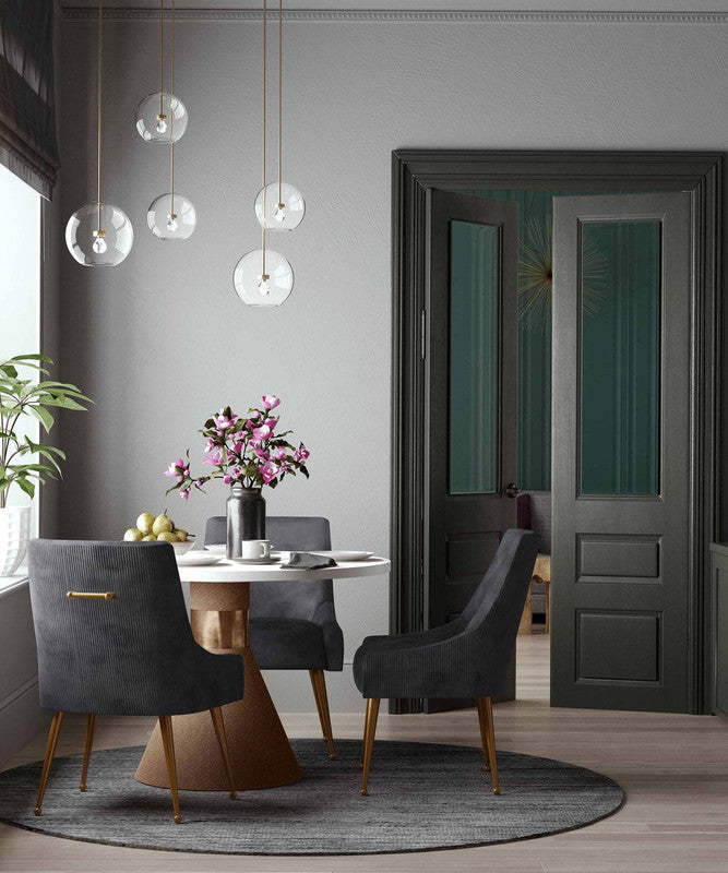 Aries Pleated Velvet Dining Chair - Grey/Gold