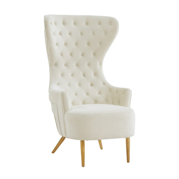 Chiku Velvet Wingback Accent Chair - Cream