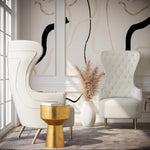 Chiku Velvet Wingback Accent Chair - Cream
