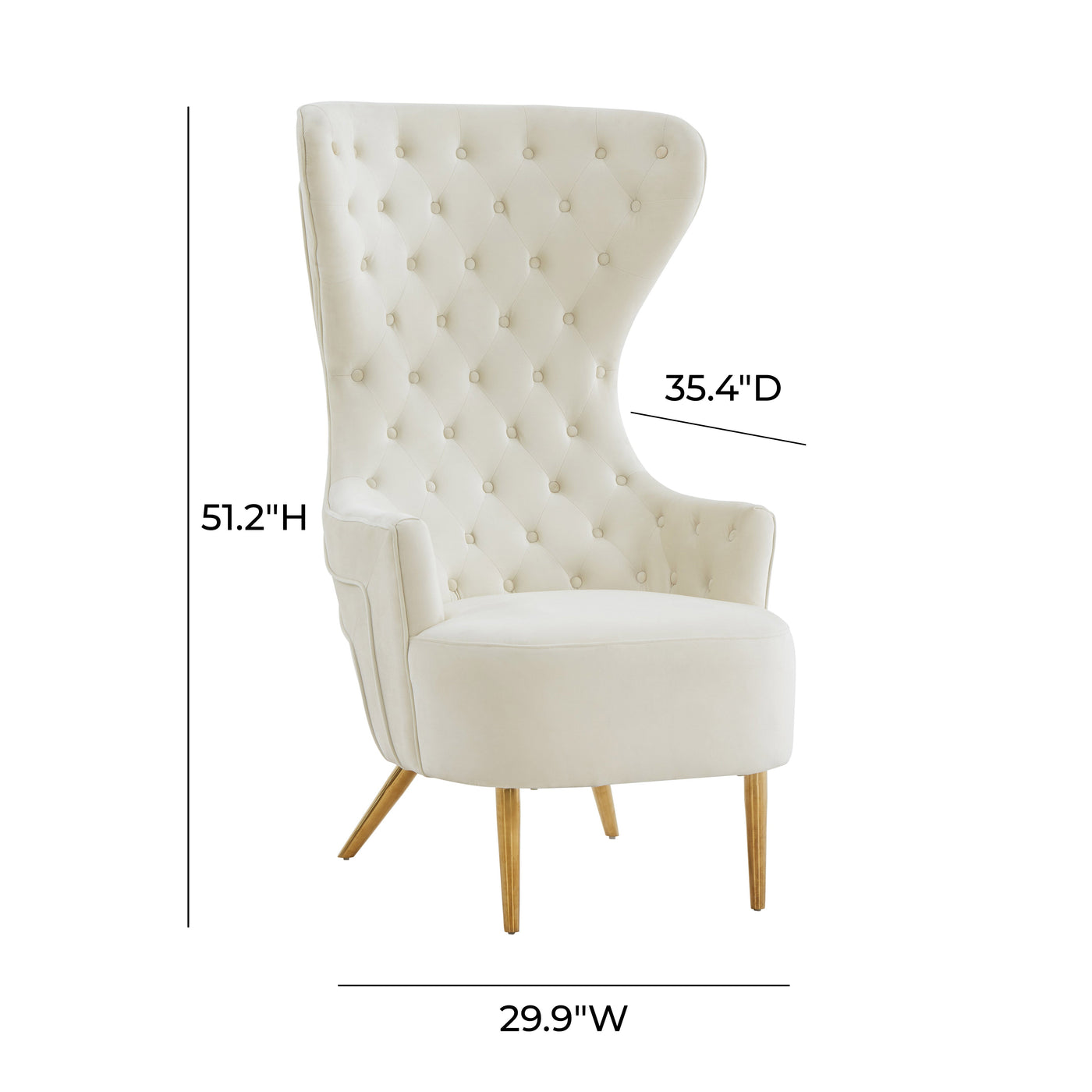 Chiku Velvet Wingback Accent Chair - Cream