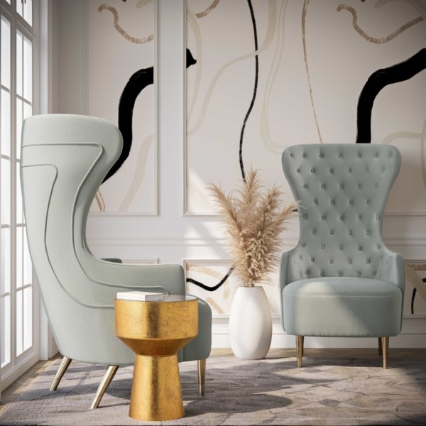 Chiku Velvet Wingback Accent Chair - Grey