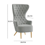 Chiku Velvet Wingback Accent Chair - Grey