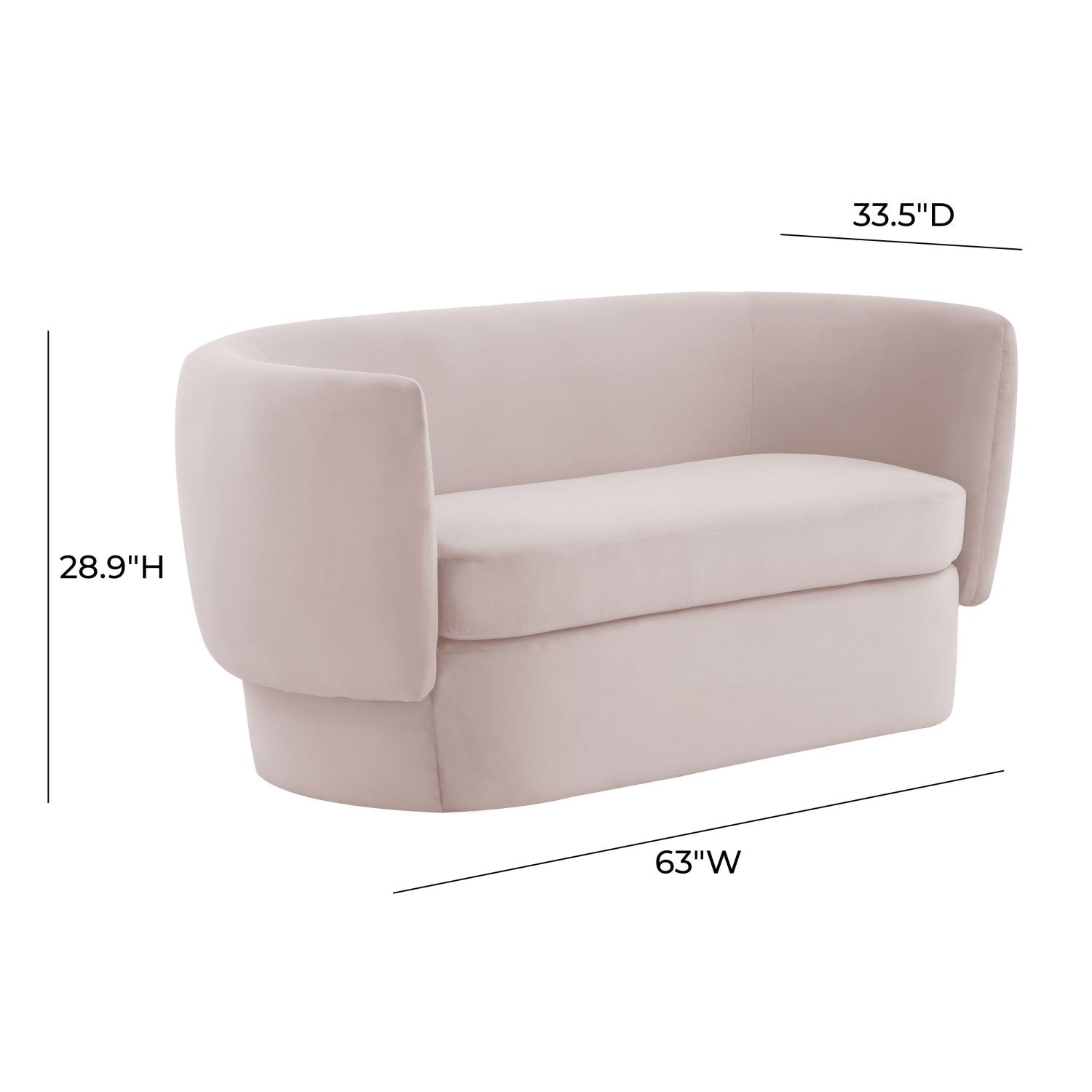 Shugir Curved Back Velvet Loveseat - Blush